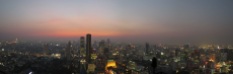 A panoramic view of Bangkok by night, taken from the rooftop bar of our hotel.