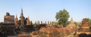 Sukhothai, Wat Mahathat complex panorama.